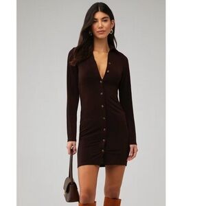 Peppermayo Ring My Bell Mini Dress Brown Long Sleeve Fall Size 2 Slinky